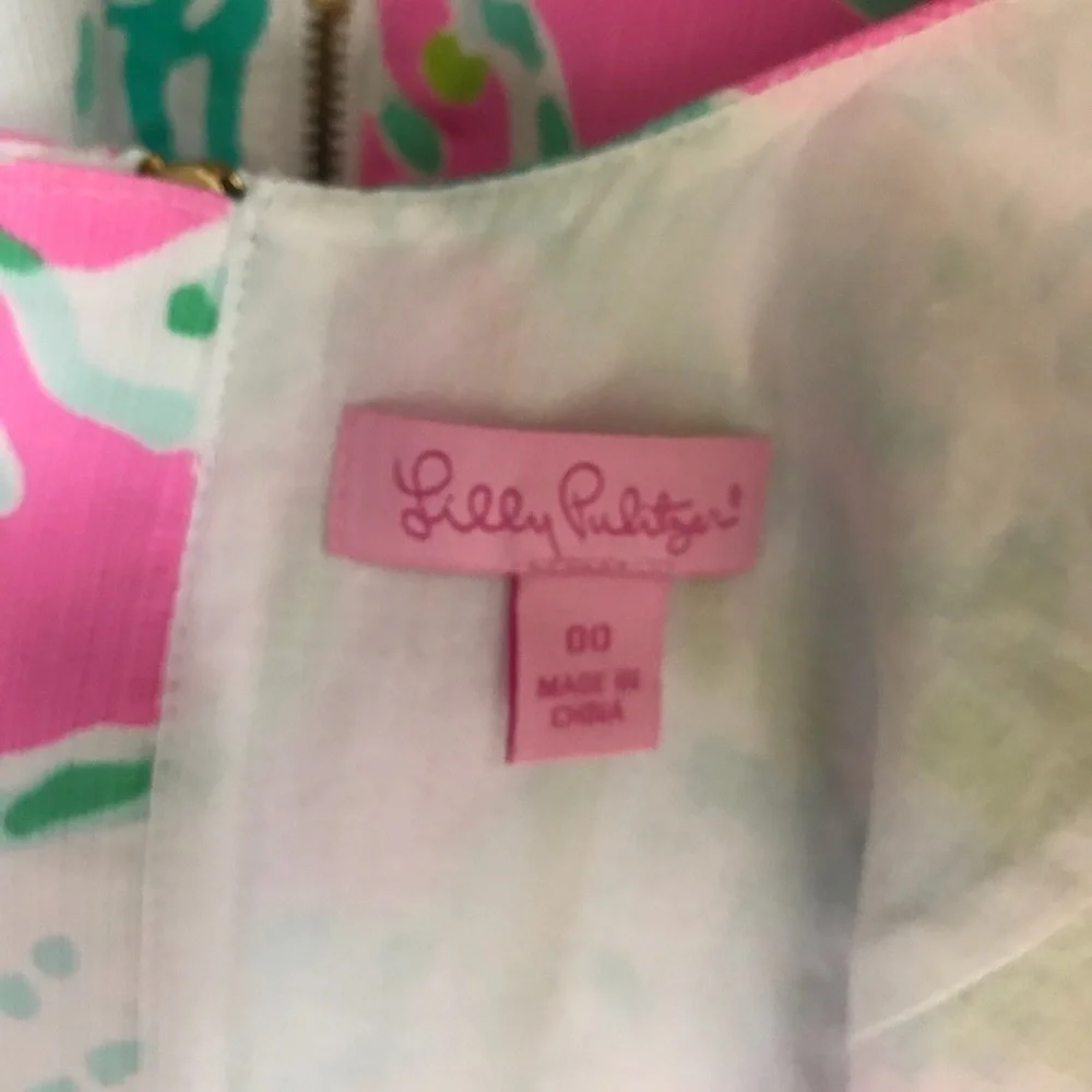 Lilly Pulitzer Cathy Shift Dress Dont Give a Cluck Flamingo Pink Green White 00